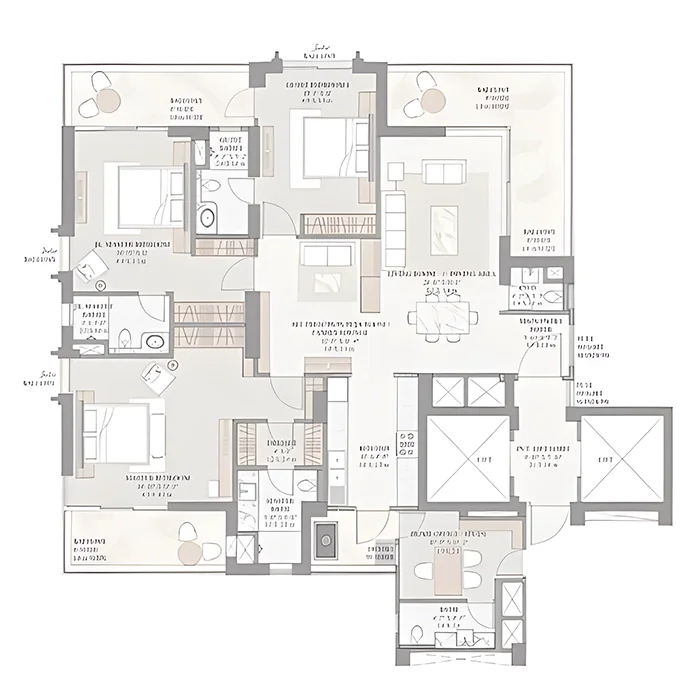 TARC Ishva 3 BHK + SR 3035 Sq.Ft. Floor Plan